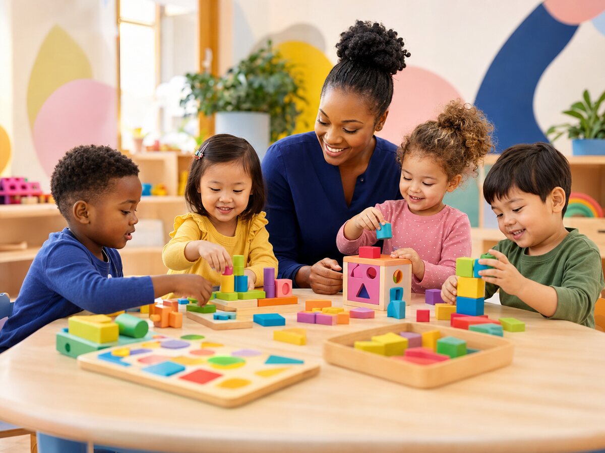 Children learning with blocks and shapes